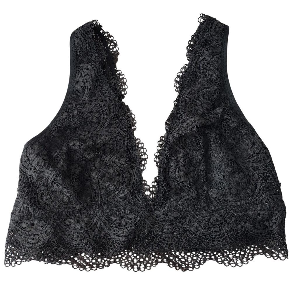 Victoria's Secret Black Lace Plunging V-Neck/Back Unpadded Bralette Large